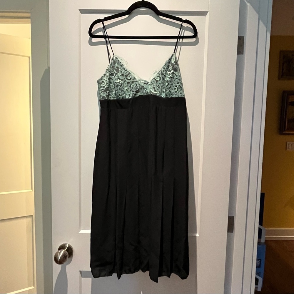 Vintage 90s Y2K Silk Lace Slip Contrast Midi Dress